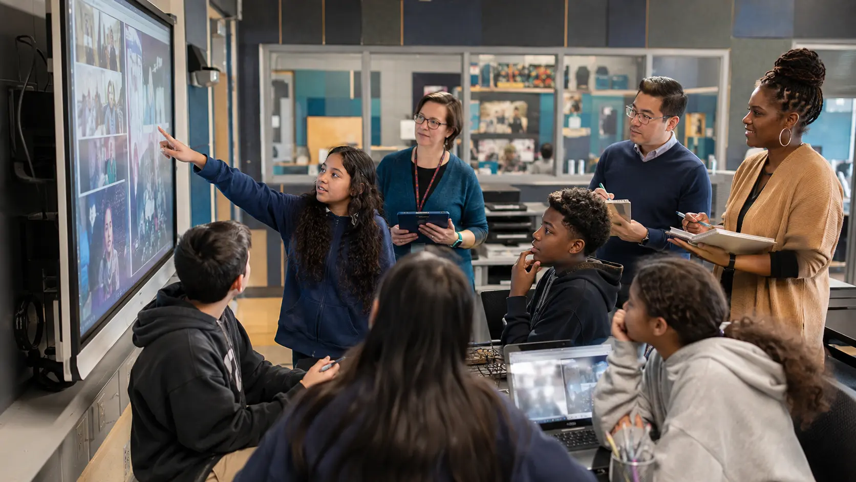 Students, educators, researchers, and foundation partners testing a media-literacy activity together