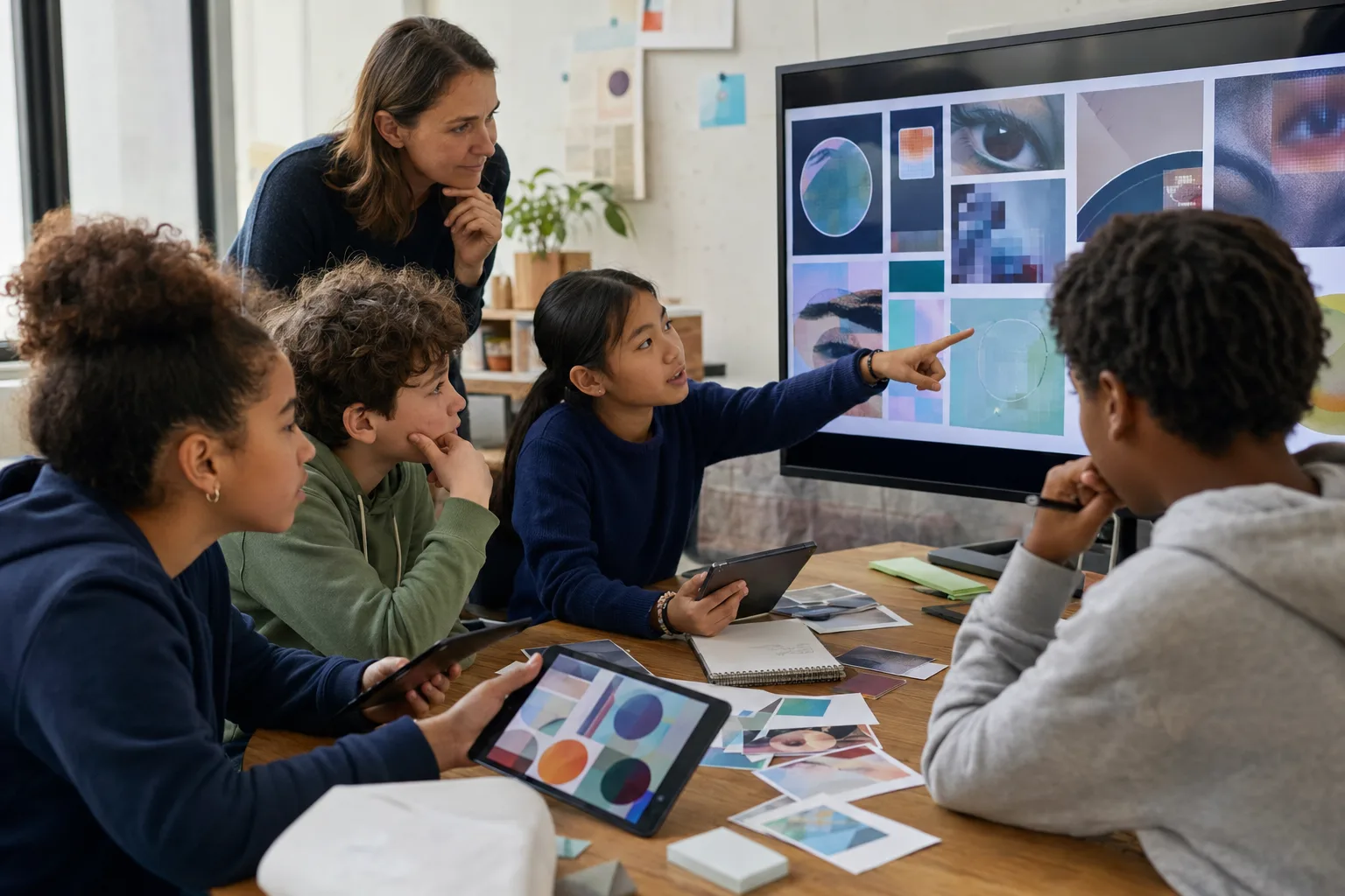 Adolescents discussing digitally altered imagery with an educator
